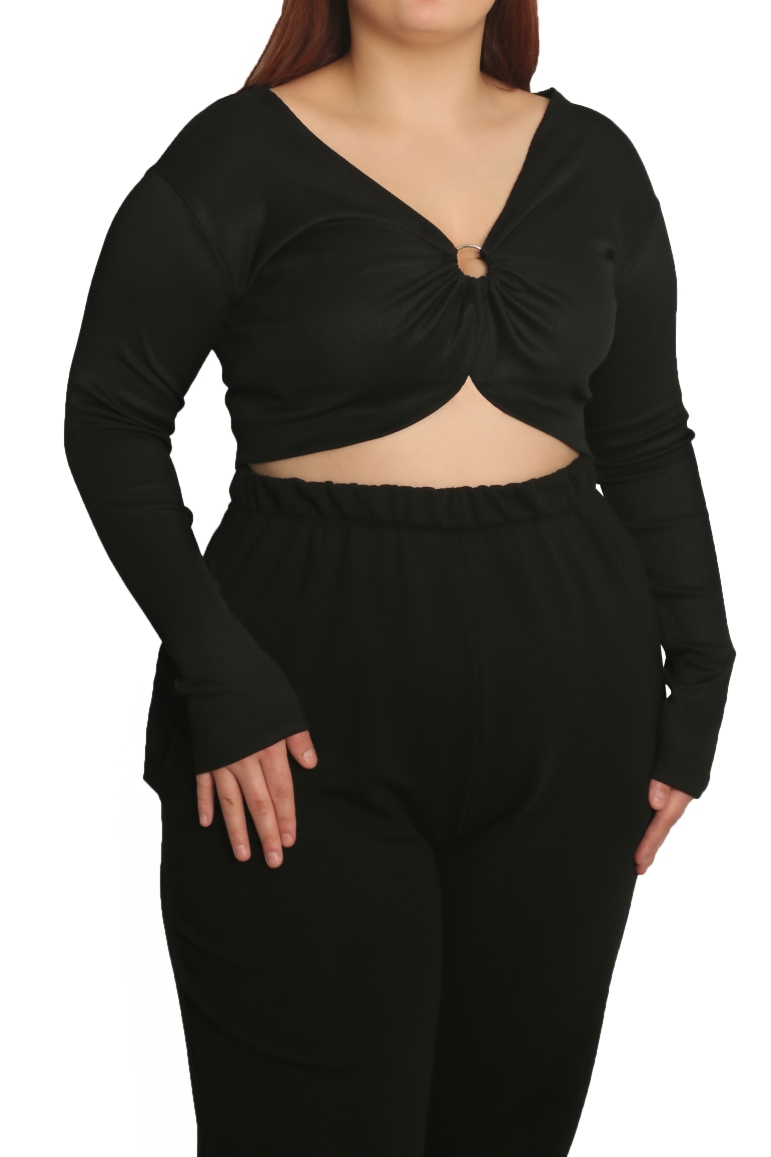 HALKA DETAYLI UZUN KOLLU CROP BODY - Görsel 7